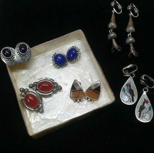 6 PAIR STAMPED STERLING SILVER CLIP ON EARRINGS